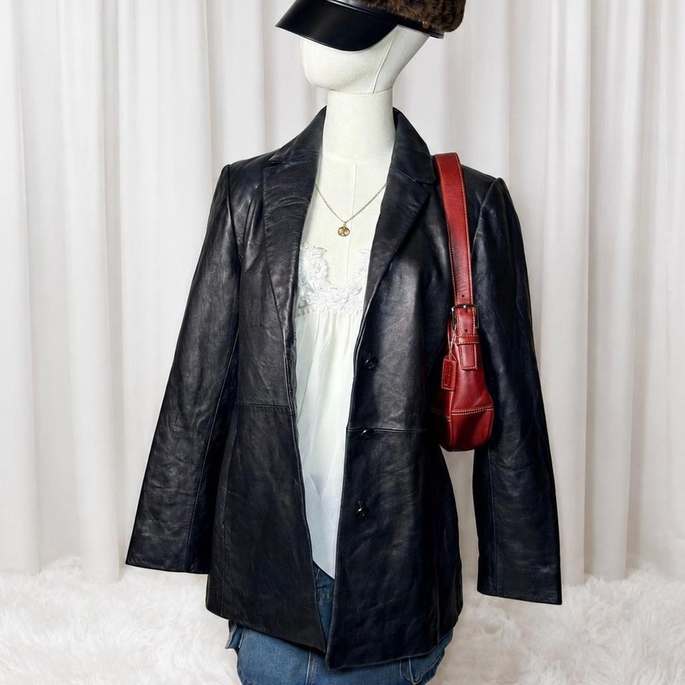 Y2K Alfani Black Genuine Leather Blazer Jacket